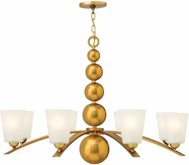 Elstead Zelda 8 Light Multi Arm Mid-Century Chandelier in Gold/Brass with Transparent Glass Spheres and E27 Bulbs