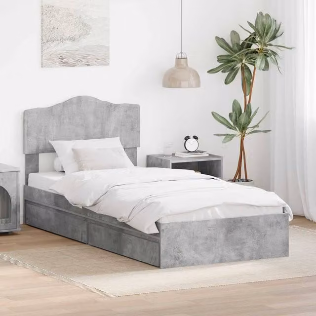 Berkfield Home Modern Storage Bed in Concrete Grey, Engineered Wood, W/D/H: 90 x 190 cm