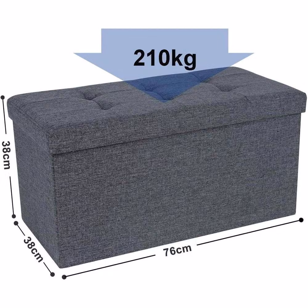 PAWNORA Dark Grey Folding Ottoman Storage Bench Pouffe W/D/H: 76 x 38 x 38 cm – 2