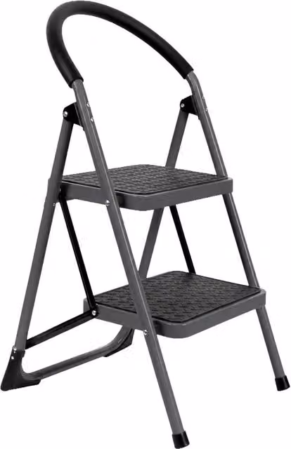Futura 2 Step Heavy-Duty Steel Folding Step Ladder in Grey
