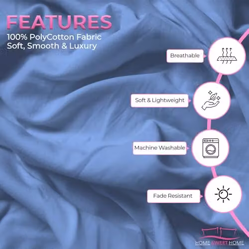 Home Sweet Home UK Snug City Polycotton Plain Dyed Housewife Pillowcase Pair in Blue, W/H: 48 x 74 cm – 3
