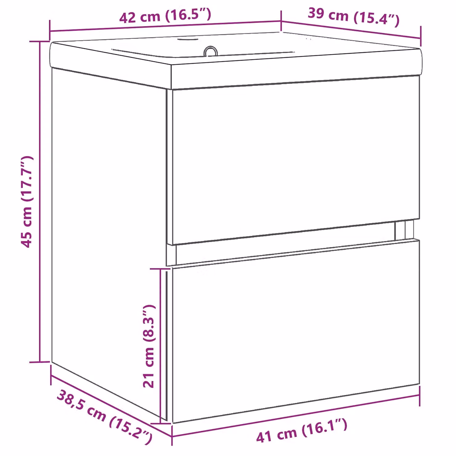 Berkfield Home Sink Cabinet with Built-in Basin in Black Oak and Brown Engineered Wood, W: 41 cm, D: 38.5 cm, H: 45 cm – 3