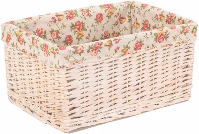 Red Hamper Wicker Garden Rose Lined Storage Basket in Red and White, Width: 43 cm