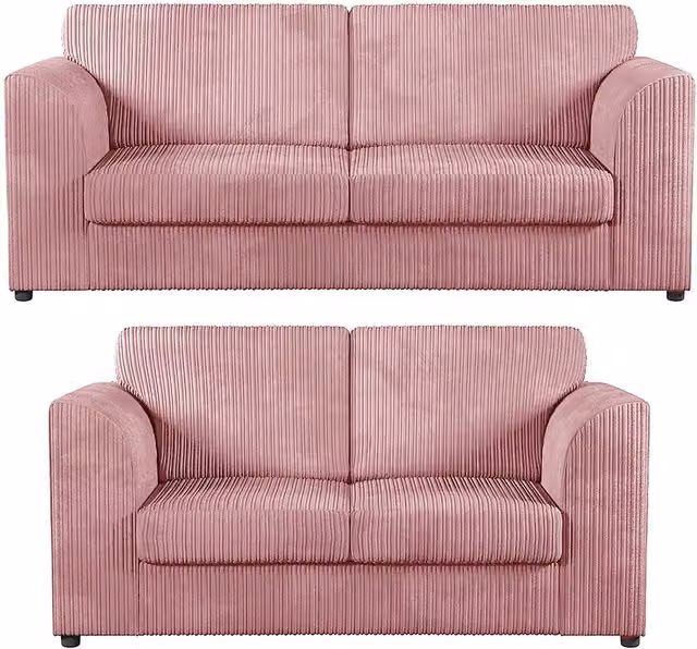Furnishings For Less UK Luxor Jumbo Cord 3 + 2 Fabric Sofa Suite in Pink