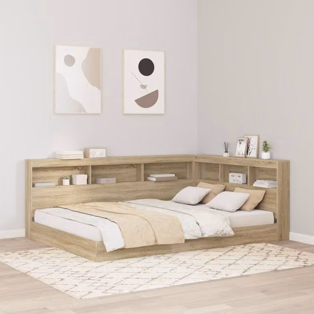 Berkfield Home Storage Headboard with Integrated Shelf in Sonoma Oak and Brown, Width: 140 cm – 1