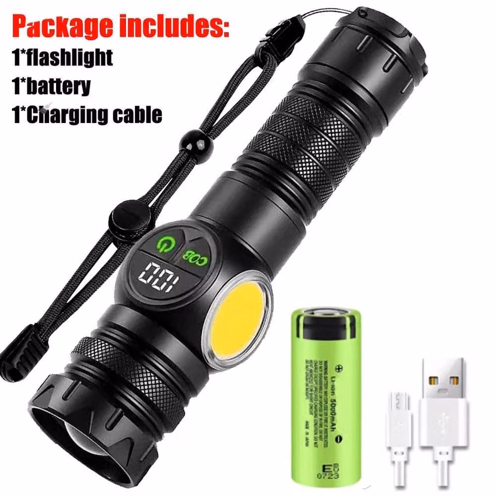 NESTLUNE Super Bright LED Rechargeable Floodlight Flashlight in Black – 5