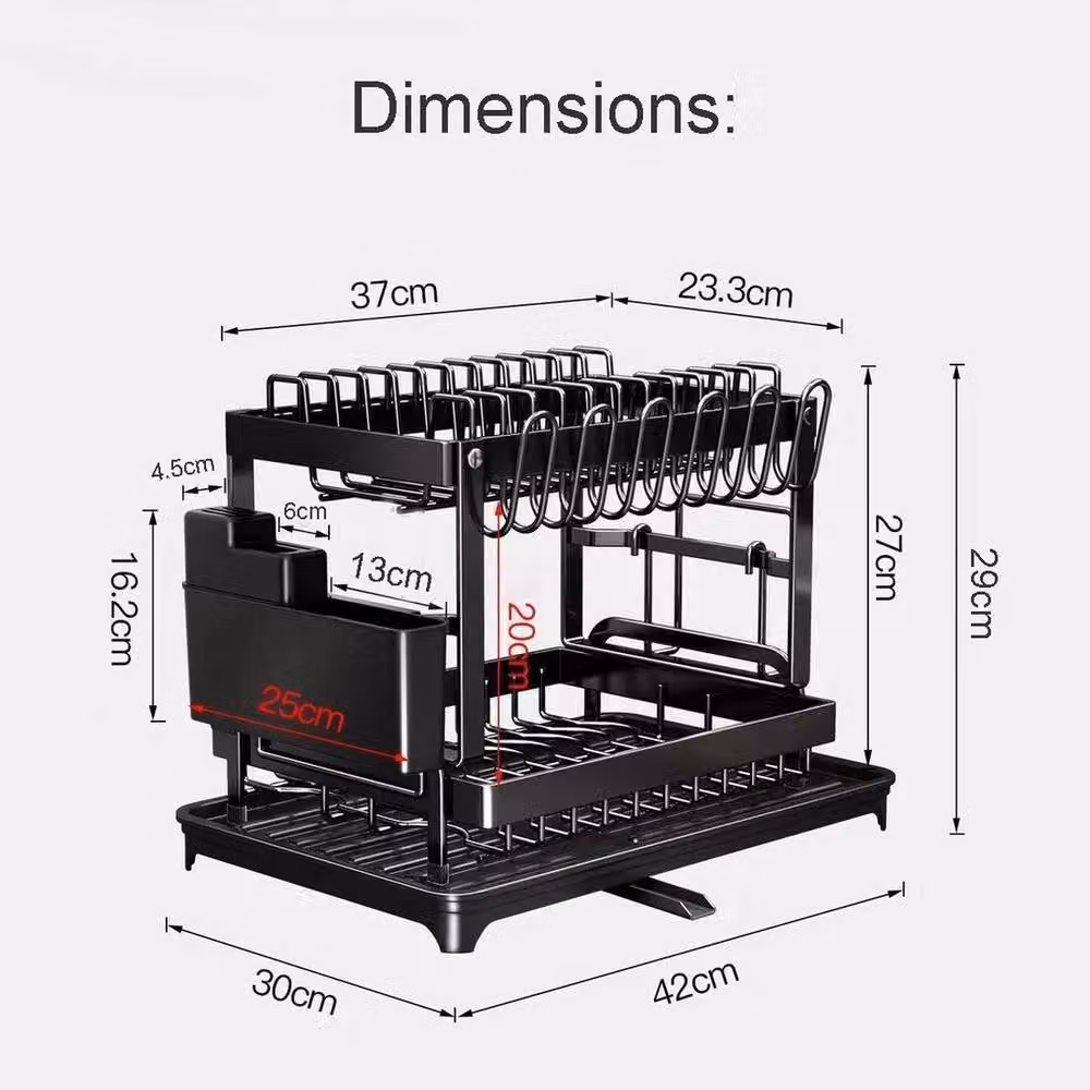 EONLION 2 Tier Dish Drainer Rack with Drip Tray and Cutlery Holder, Black – 2