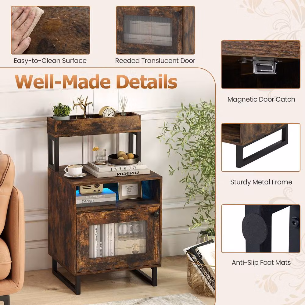 Costway Modern Brown Nightstand and End Table with Integrated Lighting – 7