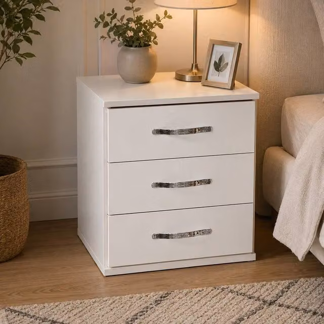 KDMD Duo 3 Drawer White Bedside Cabinet – 1