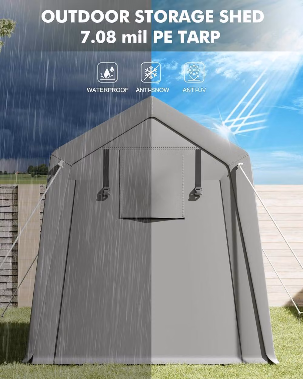 London Boutique Grey Outdoor Garden Storage Shed and Carport Tent with Roll-Up Zipper Door – 4