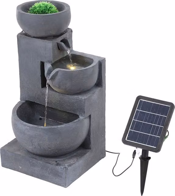 Breeins Modern Rectangular Solar Powered Stone Tabletop Water Fountain in Grey