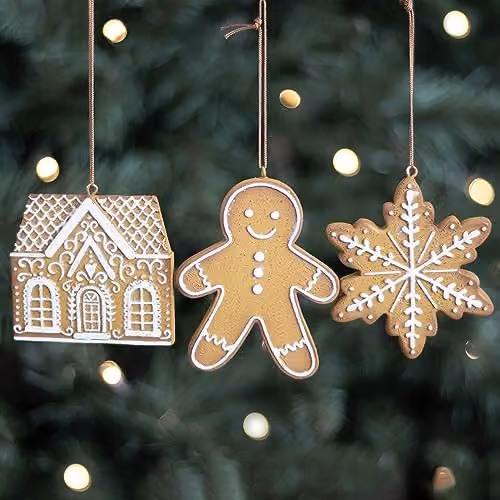 KDMD Set of 3 Brown Gingerbread Hanging Wood Christmas Decorations – 2
