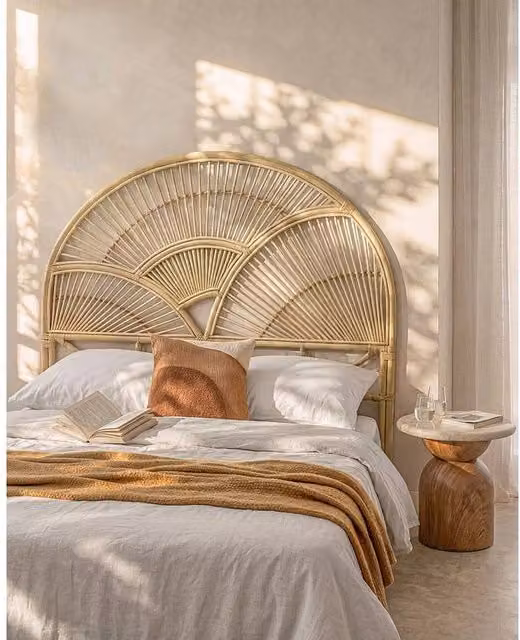 Vente-unique EFELA Wicker Headboard in Light Oak and Beige, Width: 140 cm, Height: 130 cm