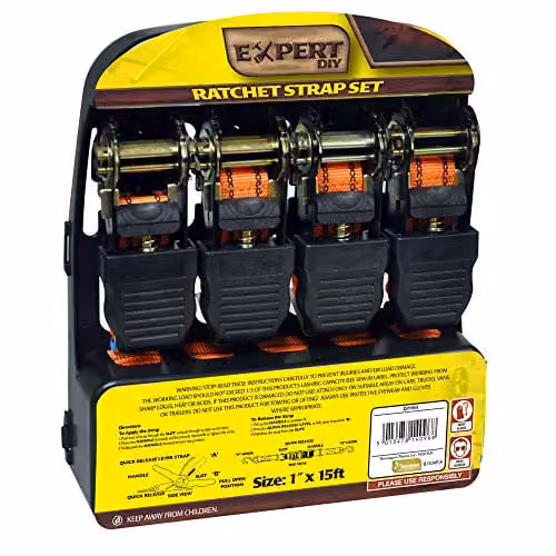 Kingfisher Orange Ratchet Straps, Pack of 4, 1-Inch x 15 ft