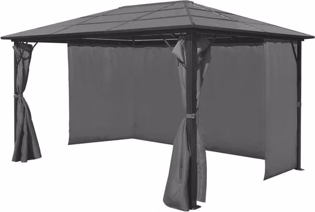 Berkfield Home Anthracite Aluminium Gazebo with Curtains and Polycarbonate Roof, W: 400 cm, D: 300 cm, H: 240 cm – 1