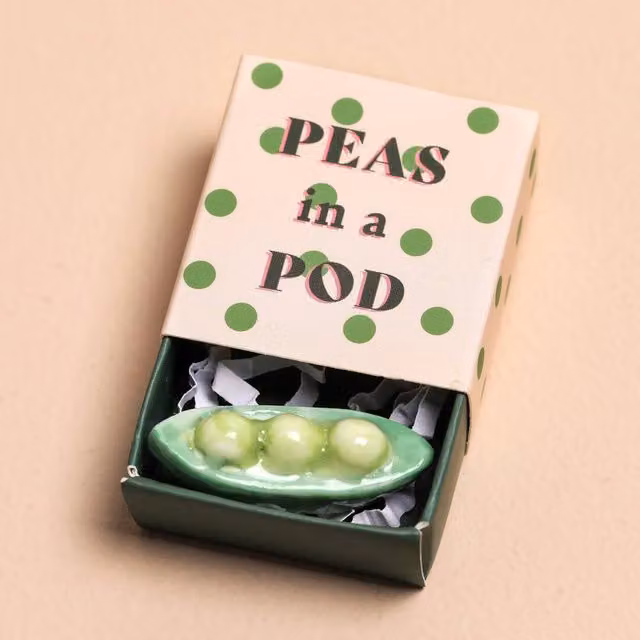 Lisa Angel Ceramic Peas In A Pod Matchbox Token Ornament in Green and Pink