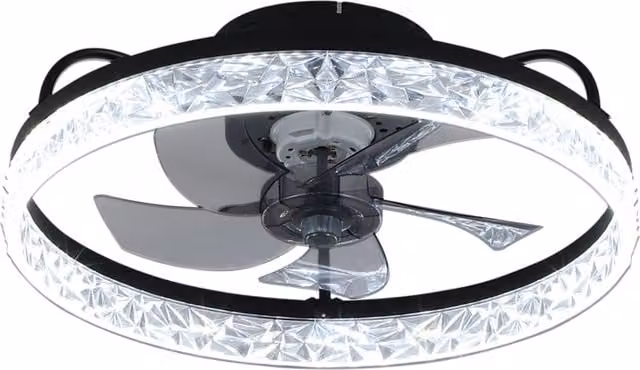 Kidkid Modern Round Crystal Ceiling Light with Fan in Black