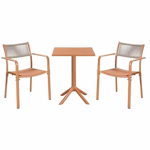 Core Products 3-Piece Bistro Garden Set with Two Rope-Back Armchairs and Square Plastic Table
