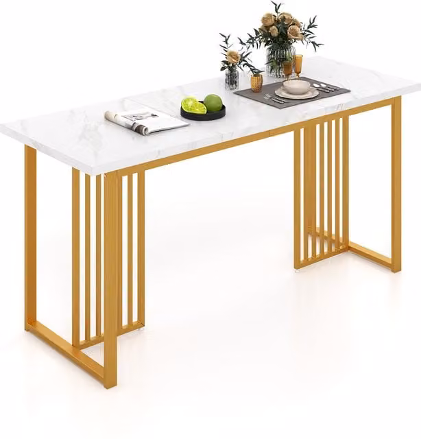 Costway Modern White Marble Rectangular Dining Table for 6-8 Adults