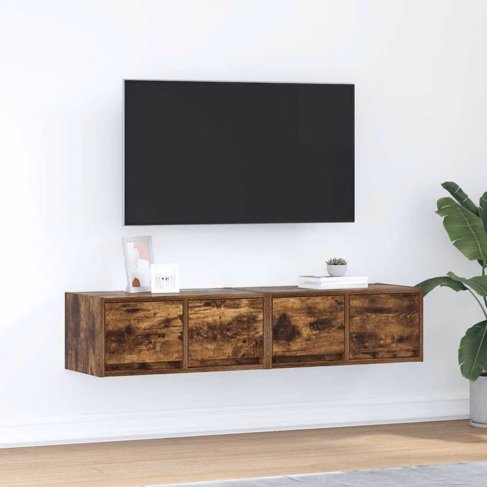 Berkfield Home Set of 2 Smoked Oak TV Cabinets in Brown, W/D/H: 60 x 31 x 25.5 cm – 2