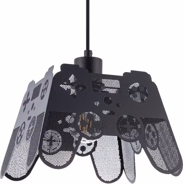 Happy Homewares Modern Matte Black Metal Game Controller Pendant Shade with Laser Cut Holes – 1