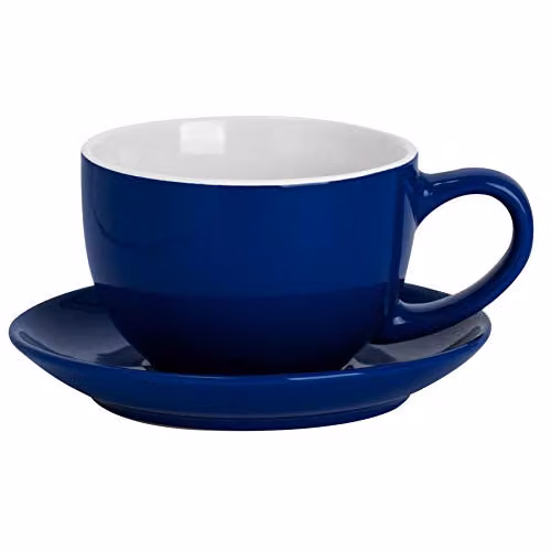 Argon Tableware Blue Stoneware Cappuccino Cup and Saucer Set, 250ml