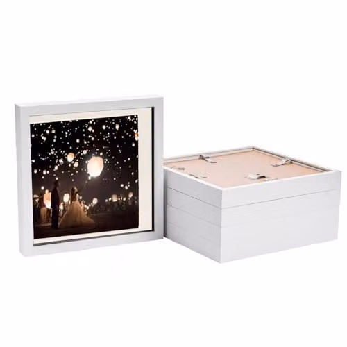 Nicola Spring White Square 3D Shadow Box Photo Frames, Pack of 5 – 1