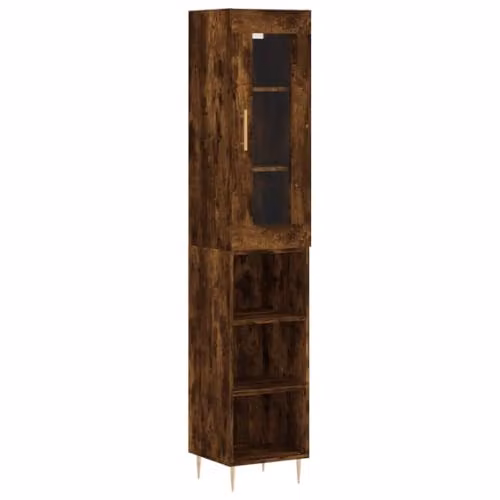 vidaXL Modern Highboard in Smoked Oak, Brown Engineered Wood, W/D/H: 34.5 x 34 x 180 cm