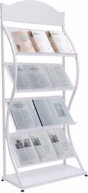 Kelvenix 4-Tier Freestanding Metal Newspaper Display Rack in White