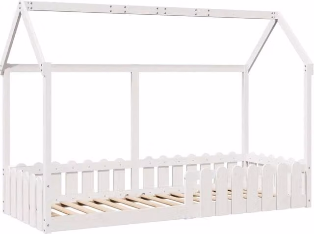 Berkfield Home Kids House Bed Frame in White Solid Pine, W/D/H: 80 x 200 cm