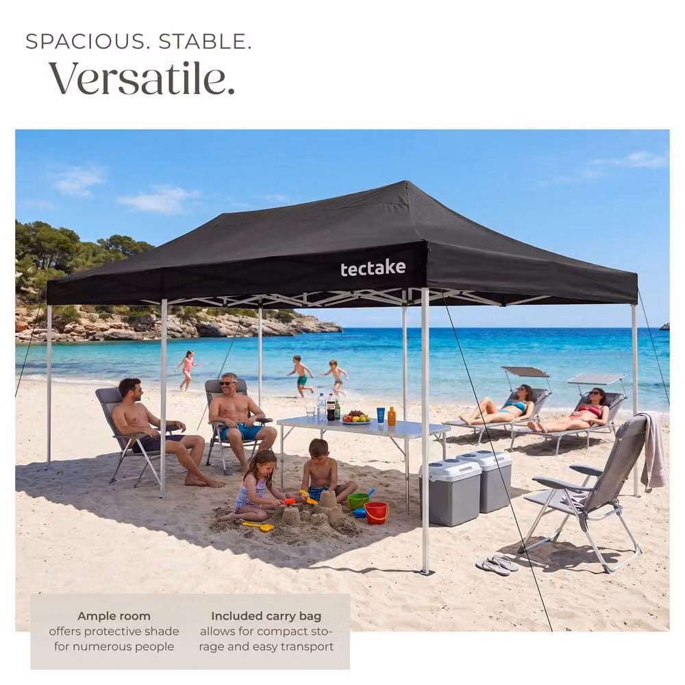 tectake Viola Aluminum Folding Pavilion in Black, W: 600 cm, D: 300 cm – 3