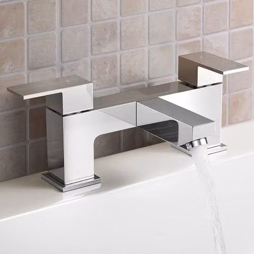Nes Home Chrome Modern Twin Lever Square Bath Filler Tap in Silver – 1