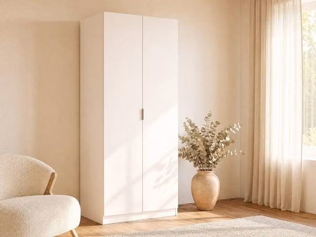 Vente-unique LISTOWEL 2-Door White Wardrobe W: 81 cm, H: 184 cm, D: 52 cm – 1