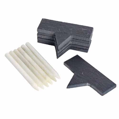Argon Tableware Grey Slate Cheese Markers with White Chalk Pencils, W: 7 cm, D: 2.5 cm