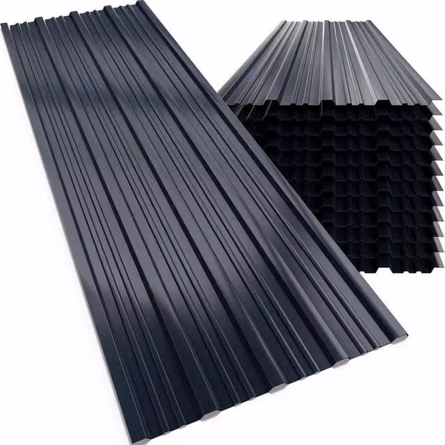FLAVORA 12 Pack Corrugated Galvanised Metal Roofing Sheets in Black, W: 40 cm, H: 100 cm