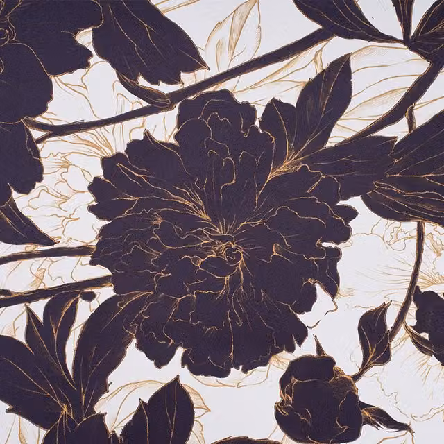 Livingandhome Self-Adhesive Floral Vinyl Wallpaper in Black, Gold and White with Art Nouveau Botanical Design