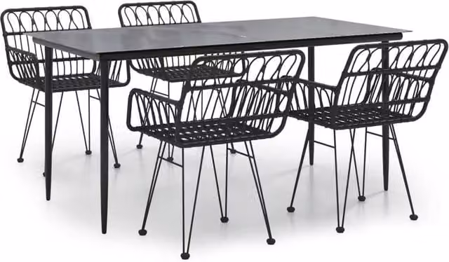 Berkfield Home 5 Piece Black Poly Rattan Garden Dining Set – 1