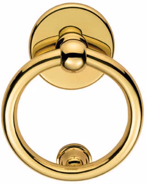 Loops Ring Door Knocker with Strike Plate in Polished Brass, 115mm Fixing Centres