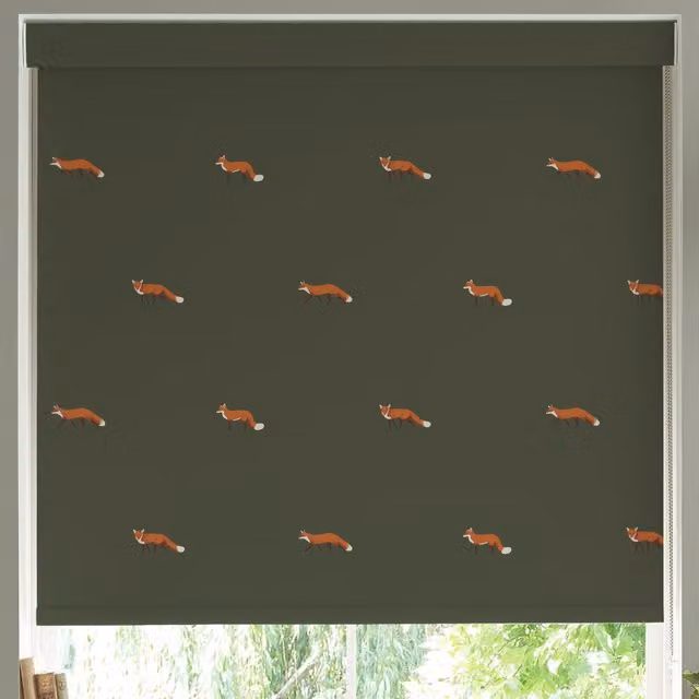 Sophie Allport Foxes Made to Measure Blackout Roller Blind in Forest Green