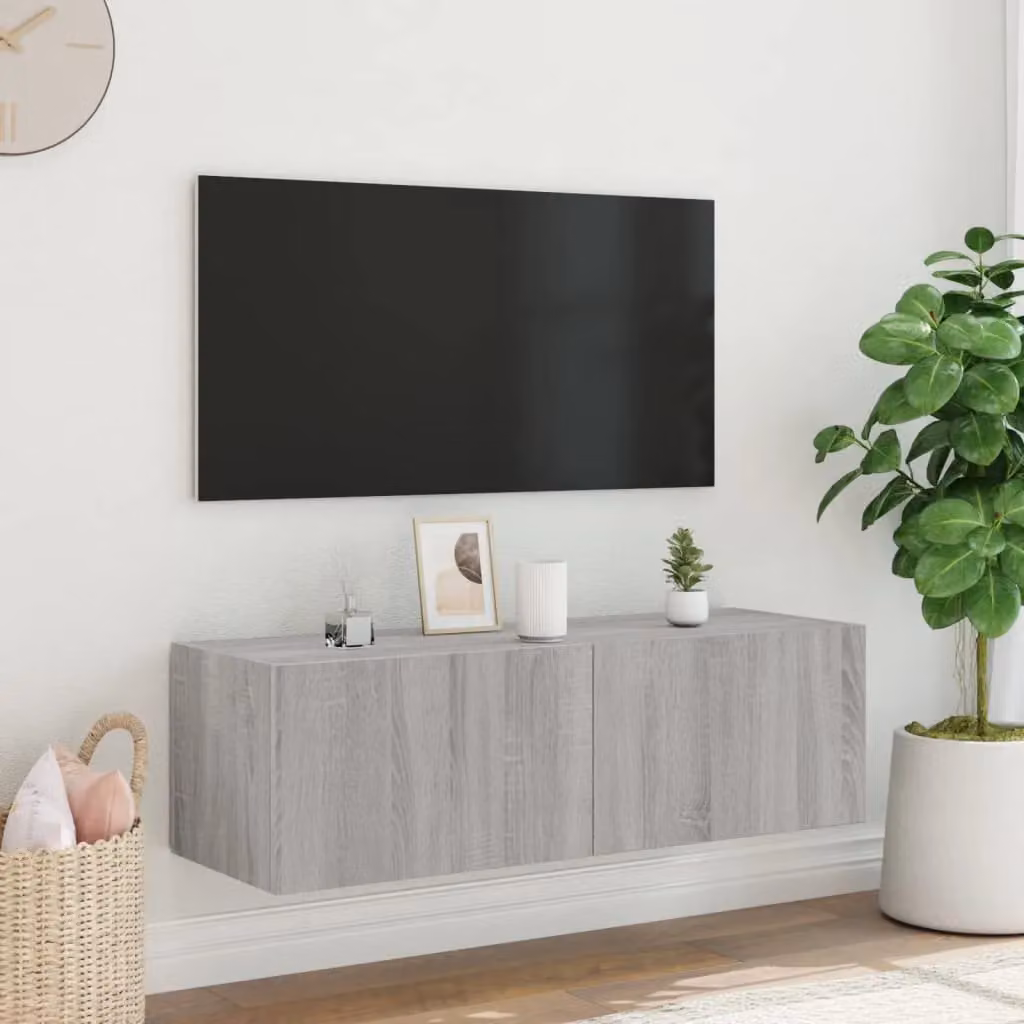 Berkfield Home Modern Wall Mounted TV Cabinet with Integrated LED Lights in Grey Sonoma, W/D/H: 100 x 35 x 31 cm – 4