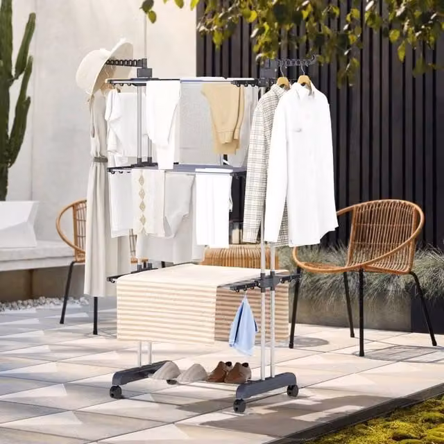 Kelvenix Heavy Duty 4 Tier Foldable Clothes Airer in Grey