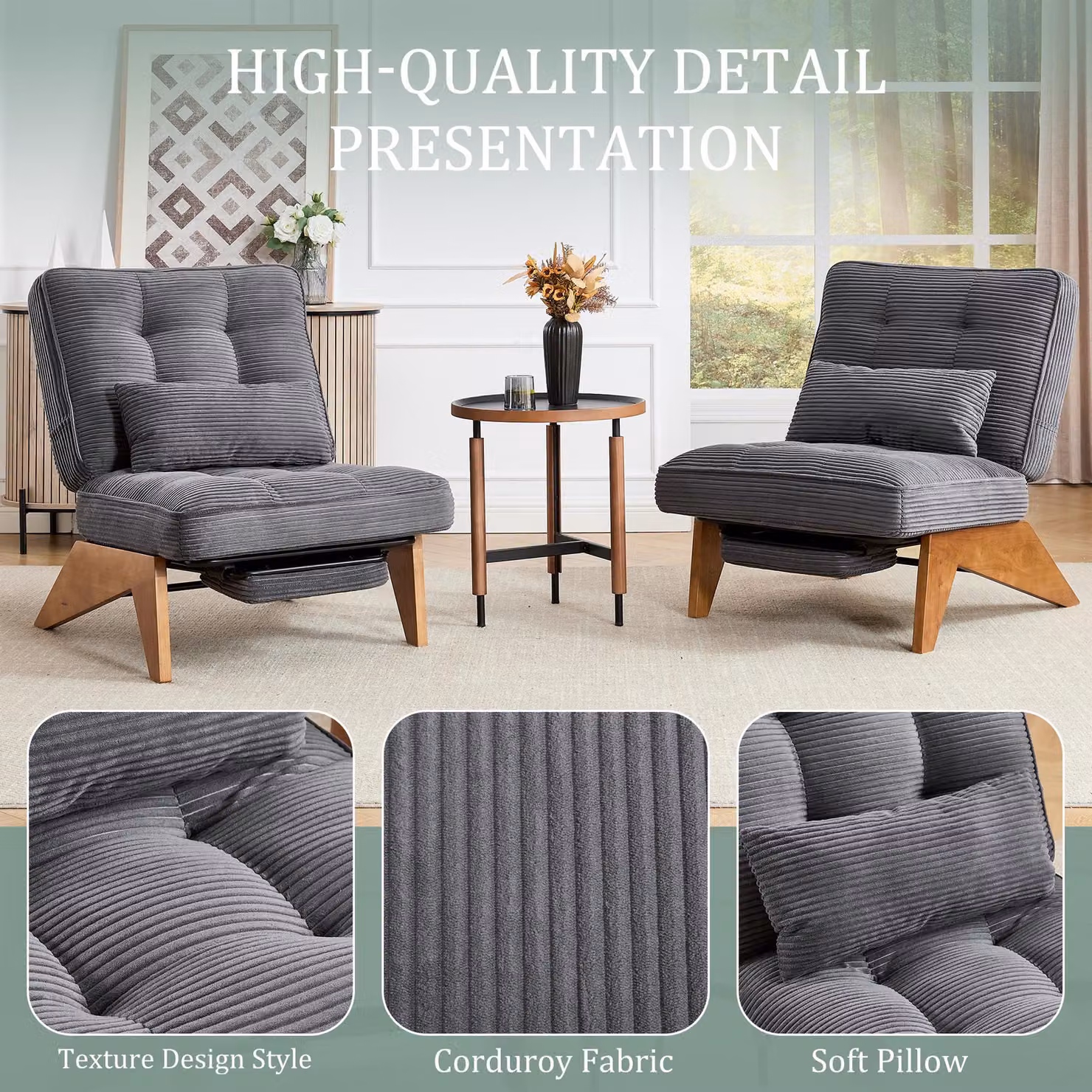 Aosom Dark Grey Reclining Accent Chair with Foldable Ottoman and Lumbar Pillow, L: 127 cm, W: 73 cm, H: 90 cm – 5