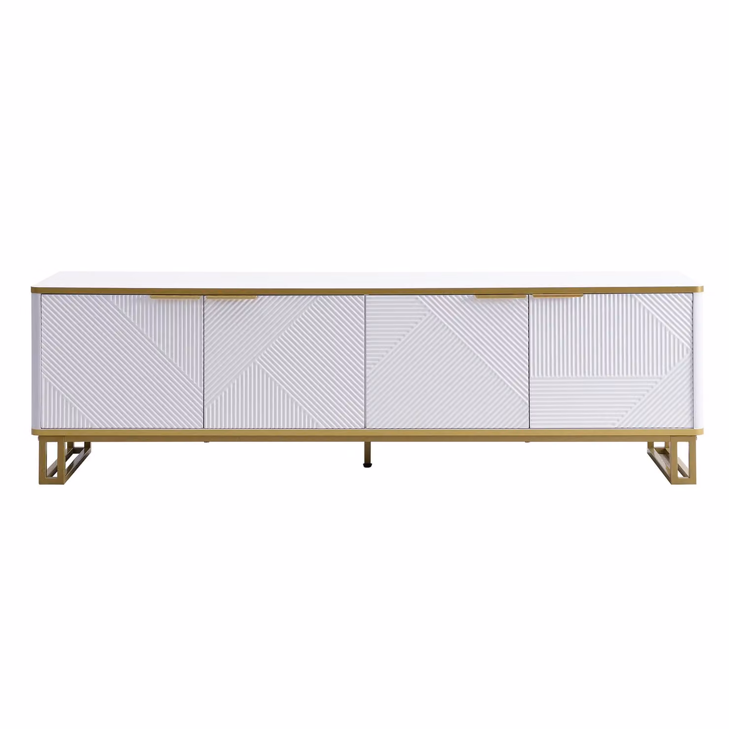 Aosom UK Modern White TV Cabinet with 4 Geometric Embossed Doors and Open Top Shelf, W: 160 cm, D: 37.5 cm, H: 48 cm – 2
