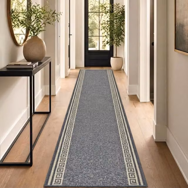Bravich Greek Key Hallway Runner in Grey, Length: 457 cm