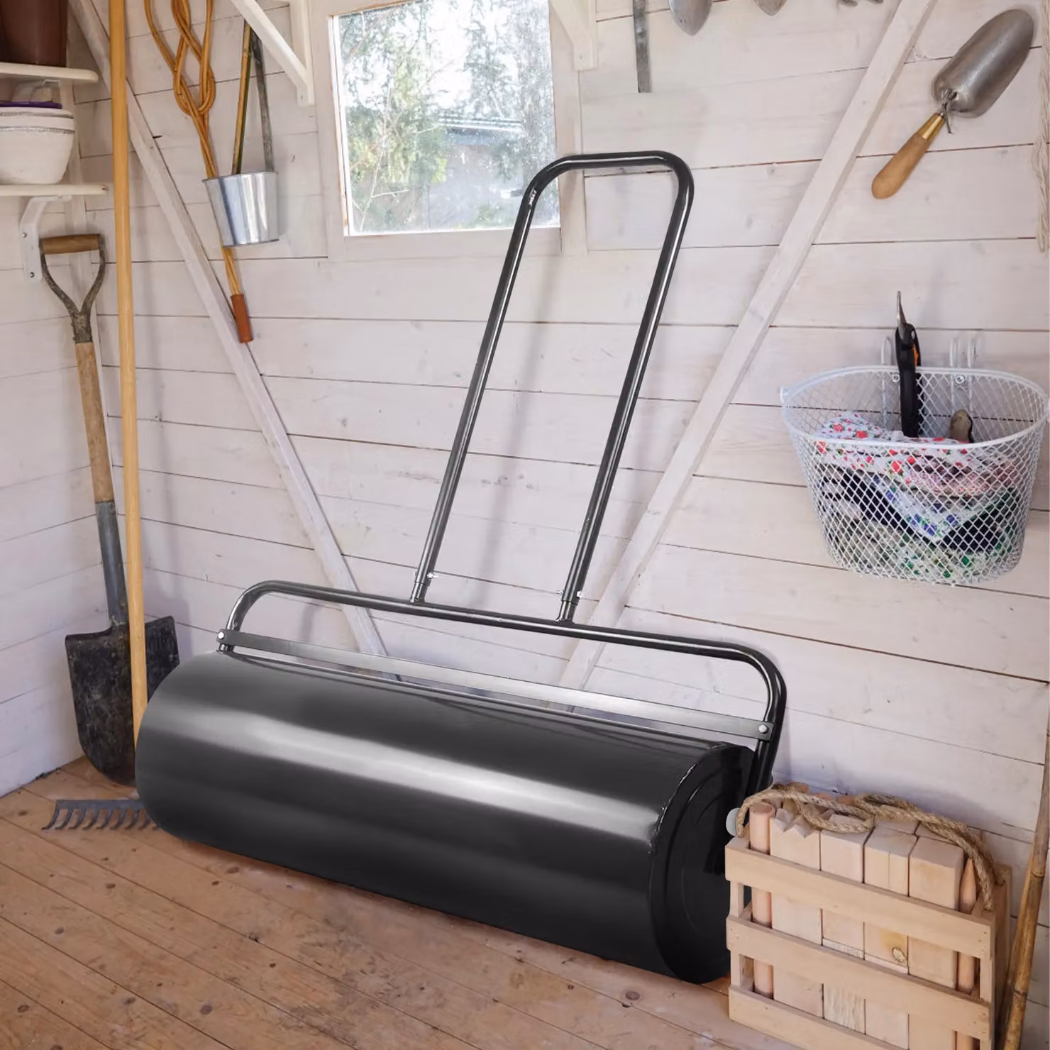 Costway 63L Metal Garden Lawn Roller with U-Shaped Handle, Black – 2