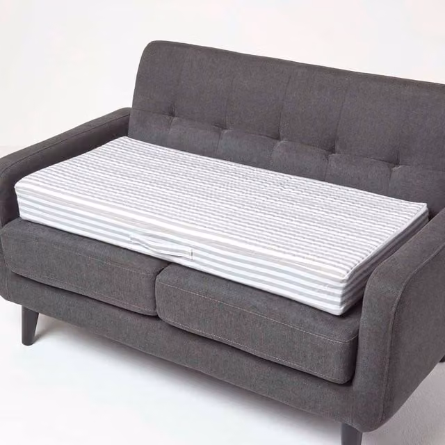 Homescapes Grey Striped Quilted Cotton 2 Seater Orthopaedic Booster Cushion Cover