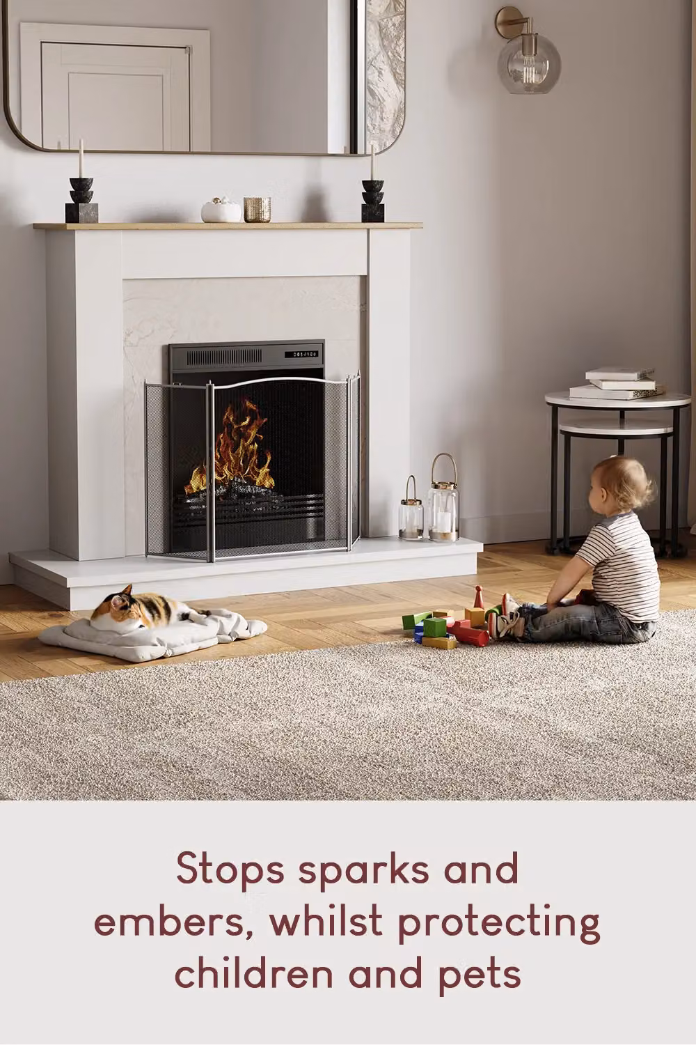 Home Discount Fire Vida Denton 3 Panel Fire Guard Fireplace Shield Protector in Dark Grey – 3