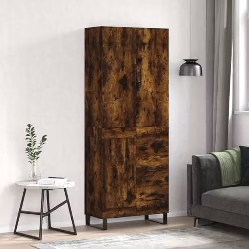 vidaXL Modern Highboard in Smoked Oak, Brown Engineered Wood with Hinged Doors and Internal Shelves, W/D/H: 69.5 x 34 x 180 cm – 2
