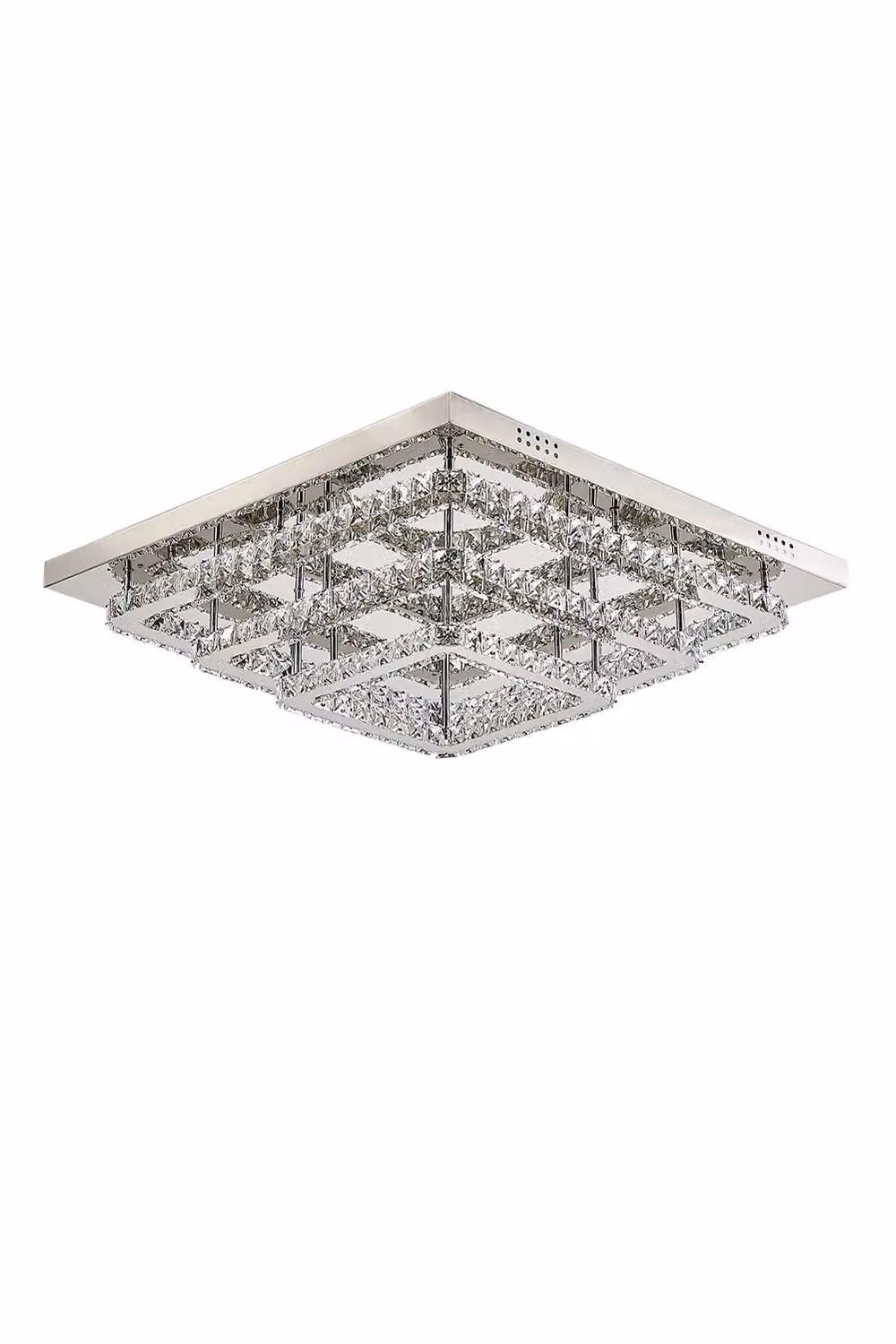 Living and Home Square Glamorous Crystal LED Ceiling Light in Silver and Transparent – 3