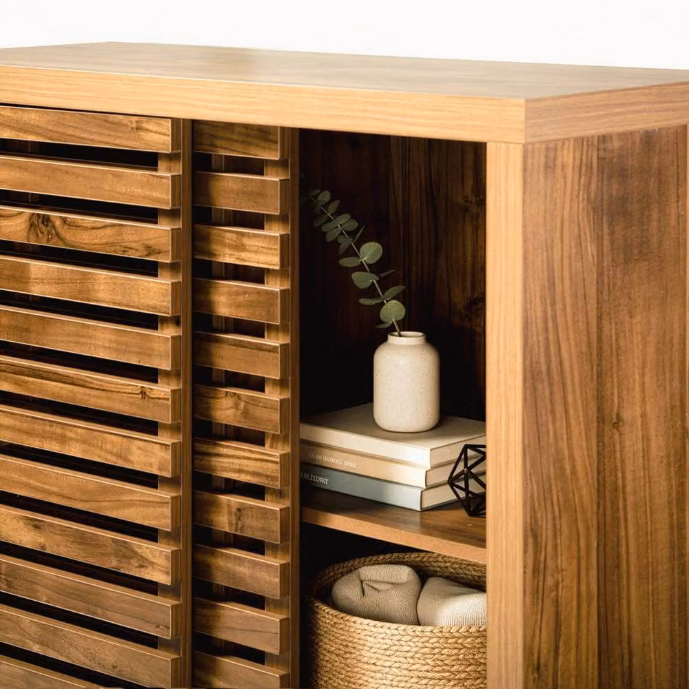 CALICOSY Liam 2-Door Sliding Sideboard with Openwork Slats in Dark Brown, Width: 80 cm – 7